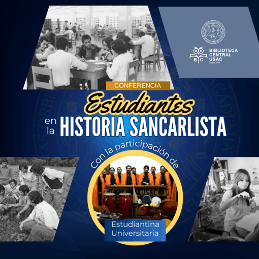 ¡Cordial invitación! 📚✨ Este lunes 26 de mayo, no te pierdas la conferencia "Estudiantes en la historia sancarlista" a cargo del licenciado Mynor Carrera Mejía, una charla que nos llevará a descubrir momentos clave de la historia sancarlista y su impacto en la formación de nuestra identidad universitaria. Con la participación especial de la Estudiantina Universitaria, esta actividad se llevará a cabo a las 17:00 horas en el lobby de la Biblioteca Central. ¡Ven, aprende y disfruta de una tarde llena de historia, música y cultura! 🎶🎓